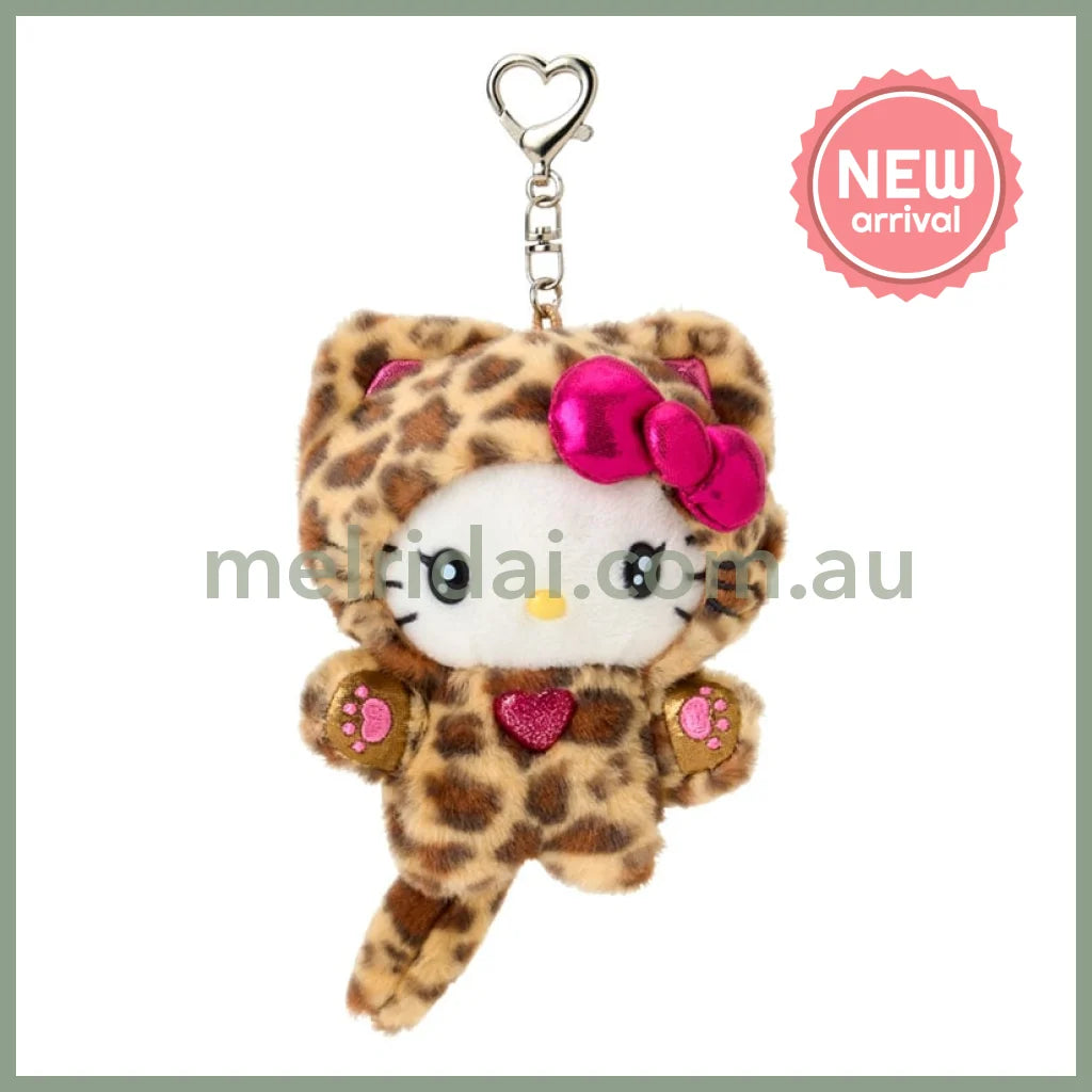 SANRIO | Hello Kitty Brown Mascot Holder Plush Keychain Bag Charm 90×50×120mm (Leopard Gal Cat)