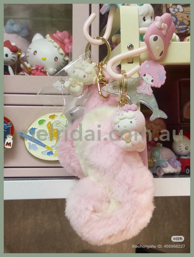 SANRIO | Hello Kitty Dangling Fluffy Tail Flocked Mascot Keychain 55×30×30mm (Fluffy Squirrel)