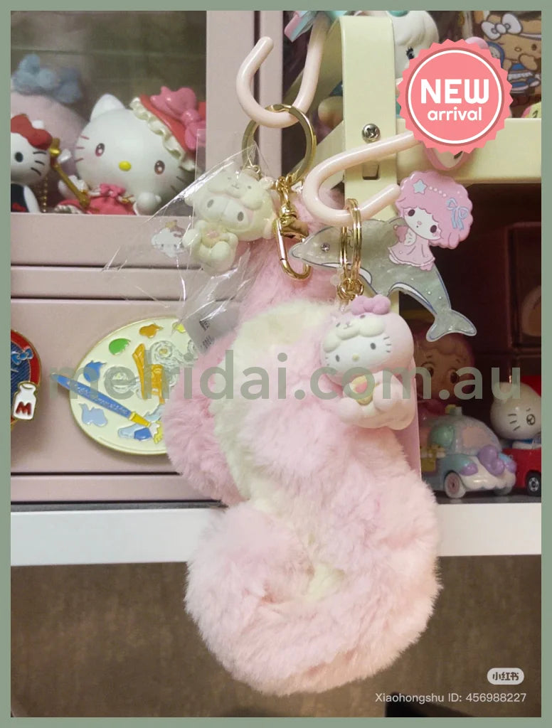 SANRIO | Hello Kitty Dangling Fluffy Tail Flocked Mascot Keychain 55×30×30mm (Fluffy Squirrel)
