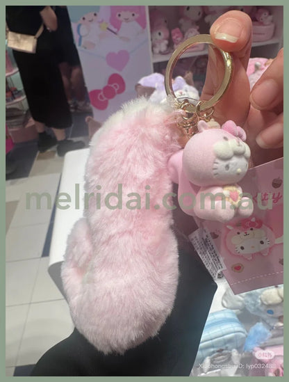 SANRIO | Hello Kitty Dangling Fluffy Tail Flocked Mascot Keychain 55×30×30mm (Fluffy Squirrel)