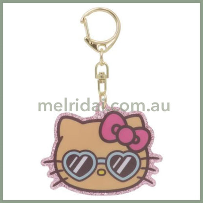 SANRIO | Hello Kitty Face-shaped Acrylic Keychain 68×51×3mm (Tan Swimsuit Party Sunglasses)