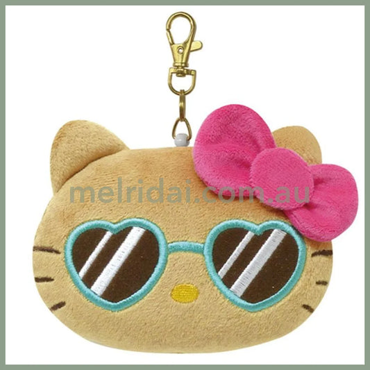 SANRIO | Hello Kitty Face-shaped Pass Case & Pouch Keychain 100×130×47mm (Tan Swimsuit Party Sunglasses)