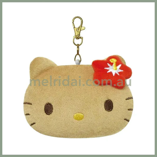 SANRIO | Hello Kitty Face-shaped Pass Case & Pouch Keychain 100×130×47mm (Y2K Tan)