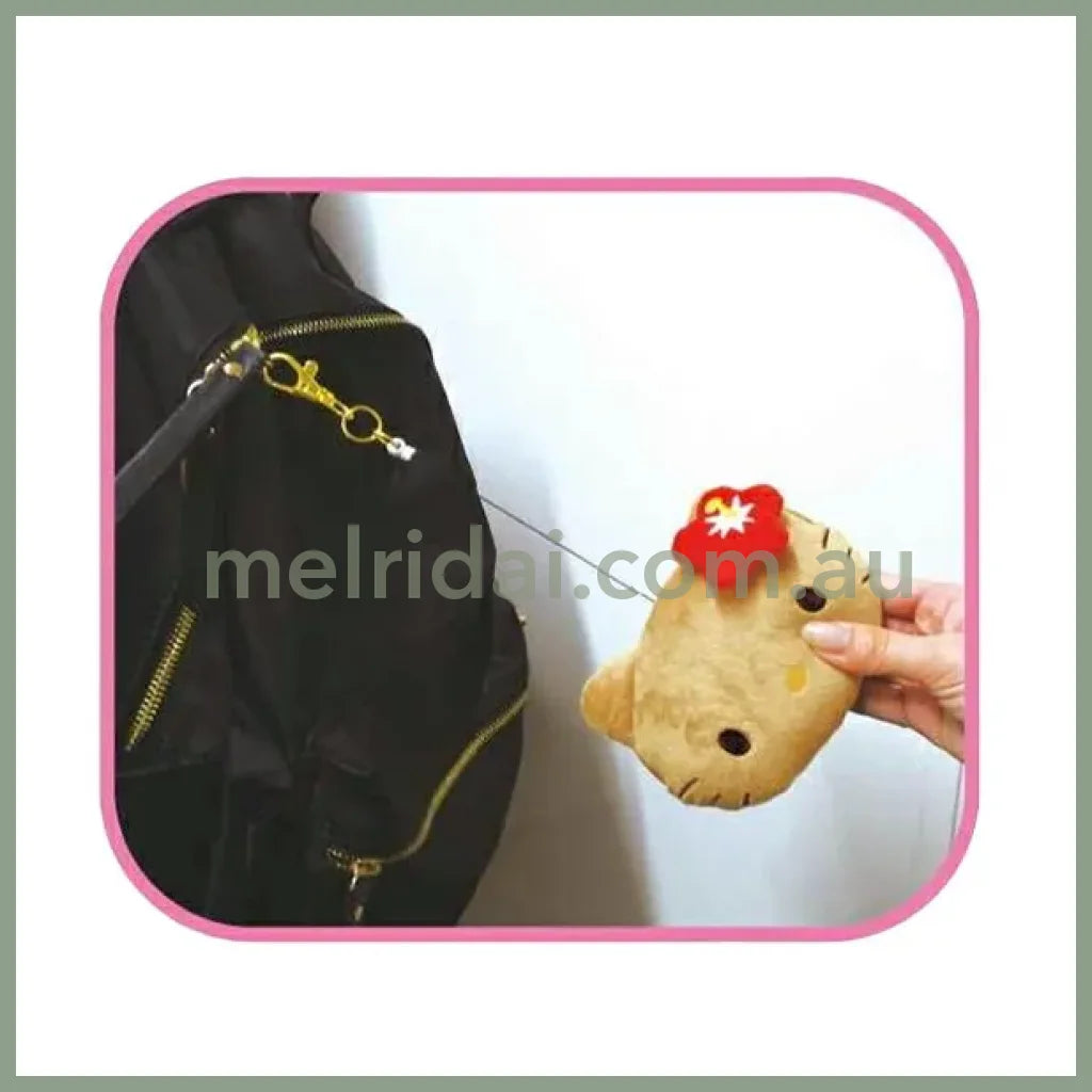 SANRIO | Hello Kitty Face-shaped Pass Case & Pouch Keychain 100×130×47mm (Y2K Tan)