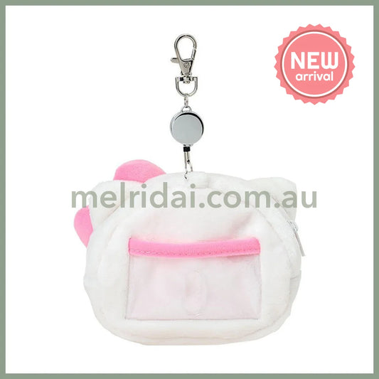 SANRIO | Hello Kitty Face-shaped Pass Case & Pouch Keychain With Reel 140×50×120mm