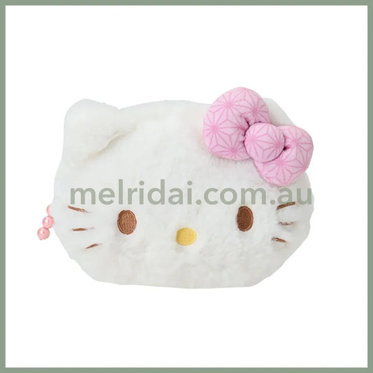 SANRIO | Hello Kitty Fluffy Face-Shaped Pouch 21.4 x 14.0 x 7.1cm (Nagomi Pastel)