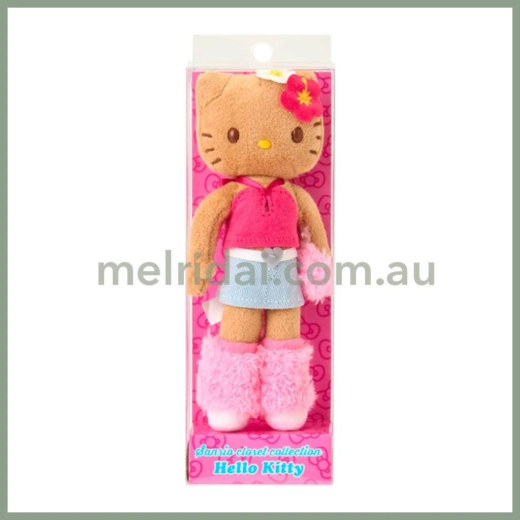SANRIO | Hello Kitty Gal Style Y2K Hibiscus Tan Mascot Holder Bag Charm Plush Keychain 80×35×150mm (Sanrio Closet