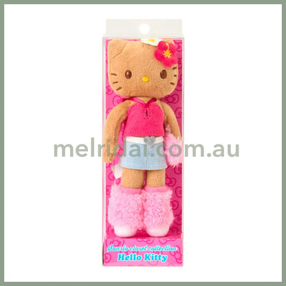 SANRIO | Hello Kitty Gal Style Y2K Hibiscus Tan Mascot Holder Bag Charm Plush Keychain 80×35×150mm (Sanrio Closet