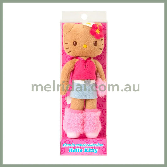 SANRIO | Hello Kitty Gal Style Y2K Hibiscus Tan Mascot Holder Bag Charm Plush Keychain 80×35×150mm (Sanrio Closet