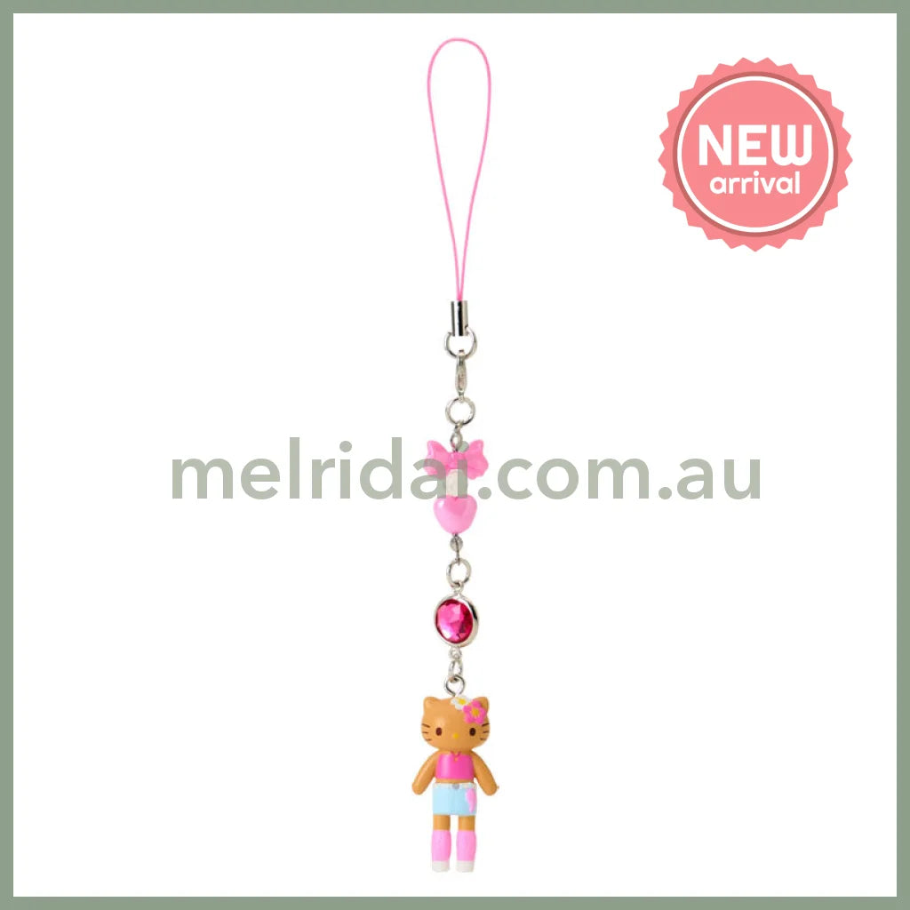 SANRIO | Hello Kitty Gal Style Y2K Hibiscus Tan Strap Phone Charm 26×12×40mm (Sanrio Closet Collection)