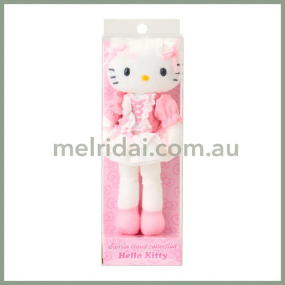 SANRIO | Hello Kitty Girly Style Lace-up Blouse Ribbon Frill Mascot Holder Bag Charm Plush Keychain 80×35×150mm (Sanrio