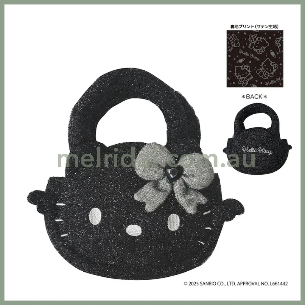 SANRIO | Hello Kitty Glitter Die-cut Mascot Hand Bag 270x280x60mm (Black Angel)