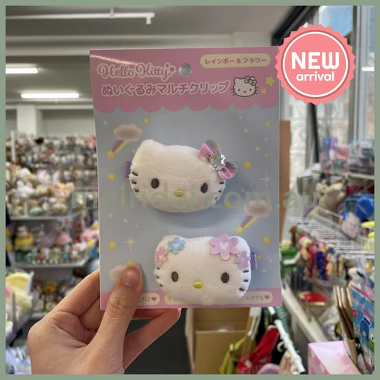 SANRIO | Hello Kitty Hair Clip Plush Multi Clip H48xW80xD20mm (Rainbow & Flower)