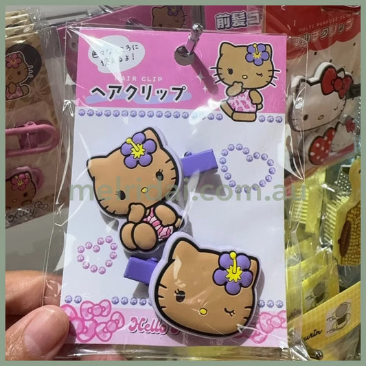 SANRIO | Hello Kitty Hair Clip Ribbon Multi Clip Bangs Clip 40×50mm (Tan Kitty - Purple)