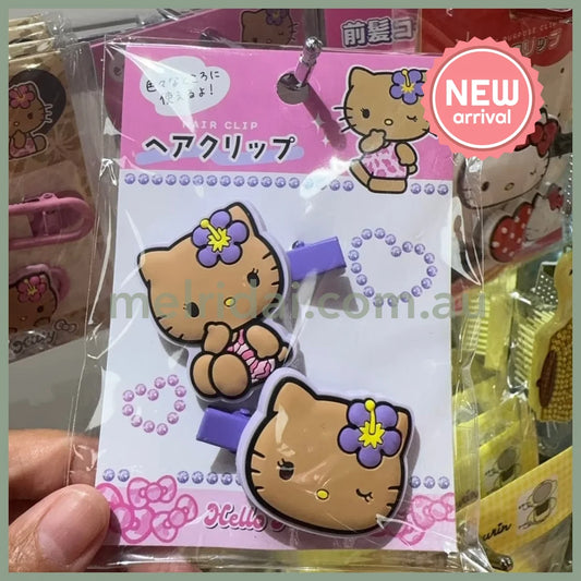 SANRIO | Hello Kitty Hair Clip Ribbon Multi Clip Bangs Clip 40×50mm (Tan Kitty - Purple)
