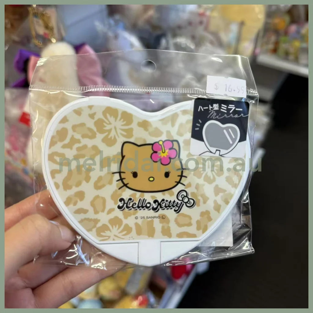 SANRIO | Hello Kitty Heart Mirror Tan Kitty Leopard Brown (H85×W108×D5mm)