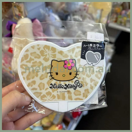 SANRIO | Hello Kitty Heart Mirror Tan Kitty Leopard Brown (H85×W108×D5mm)