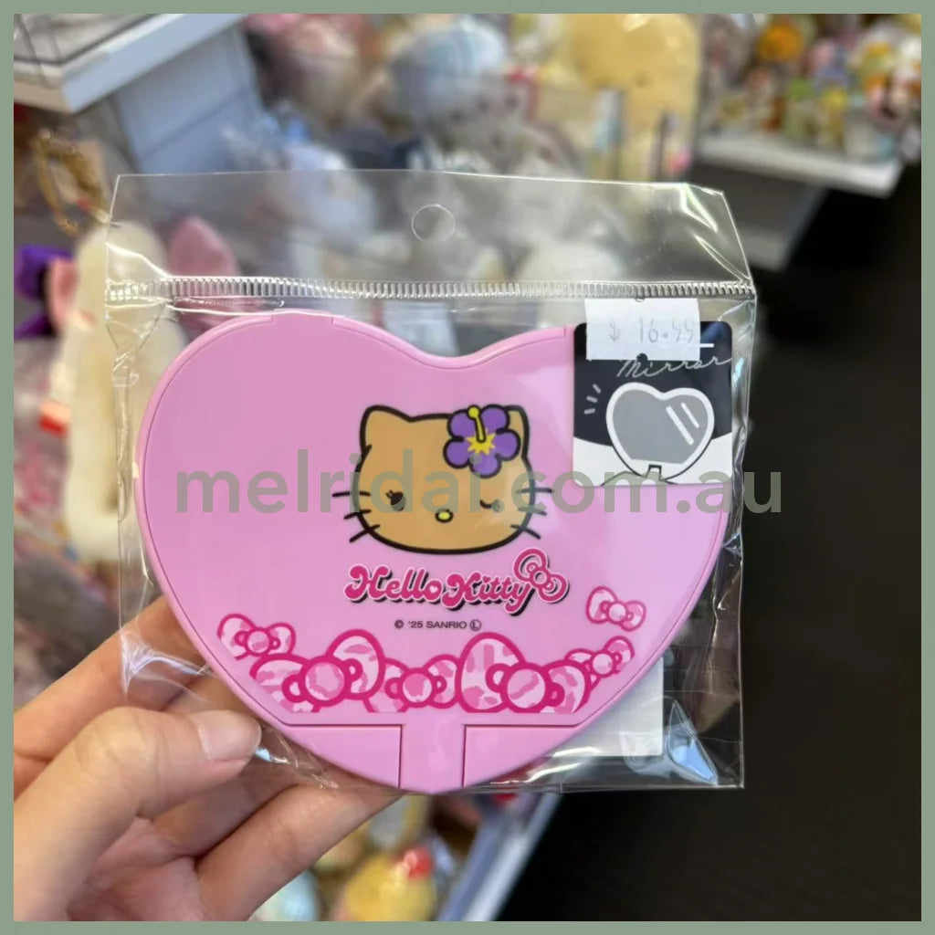 SANRIO | Hello Kitty Heart Mirror Tan Kitty Leopard Pink (H85×W108×D5mm)