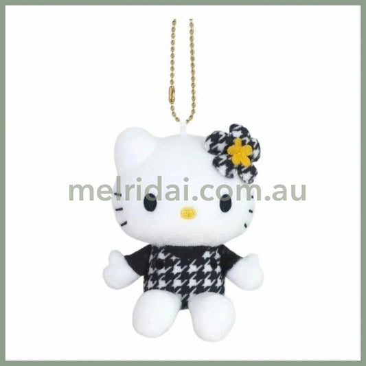 SANRIO | Hello Kitty Houndstooth BK Mascot Holder Plush Keychain 10cm Approx. (50th Anniversary)