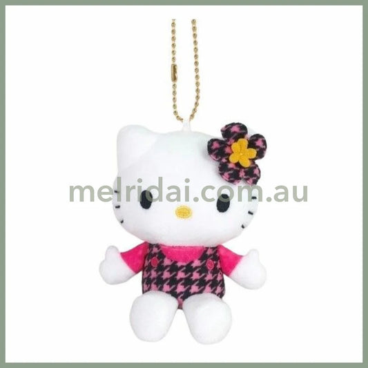 SANRIO | Hello Kitty Houndstooth PK BK Mascot Holder Plush Keychain 10cm Approx. (50th Anniversary)