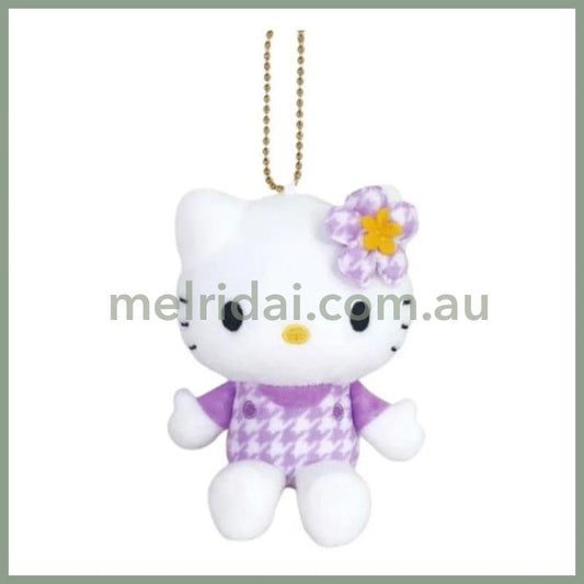 SANRIO | Hello Kitty Houndstooth PU Mascot Holder Plush Keychain 10cm Approx. (50th Anniversary)