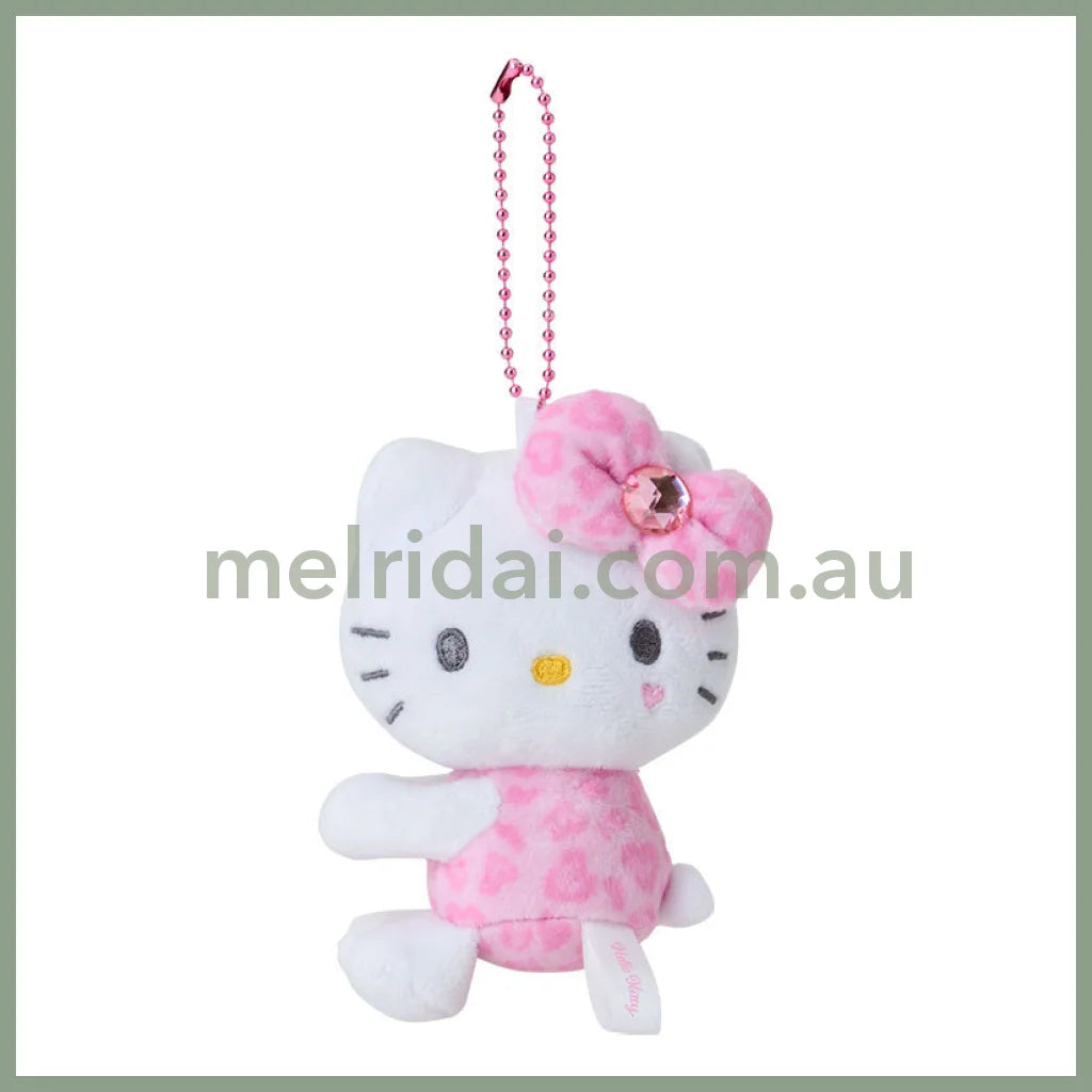 Sanrio | Hello Kitty Hug Mascot Holder Plush Keychain Ball Chain 98×76×58Mm (Pink Leopard)