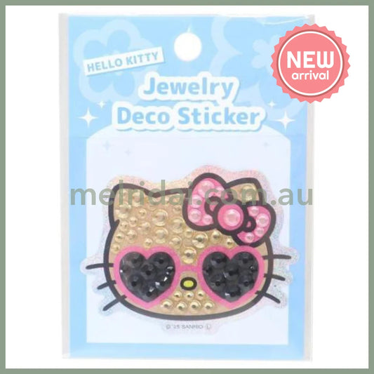 SANRIO | Hello Kitty Jewelry Deco Sticker 65×73×5mm (Gogo Gal Collection Glitter Face - Tan Sunglasses)