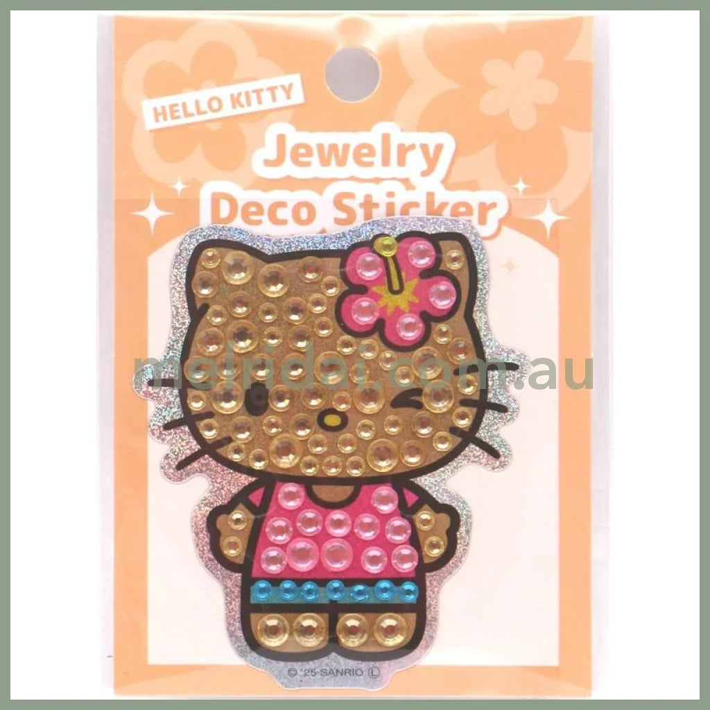 SANRIO | Hello Kitty Jewelry Deco Sticker 65×73×5mm (Gogo Gal Collection Glitter - Tan)