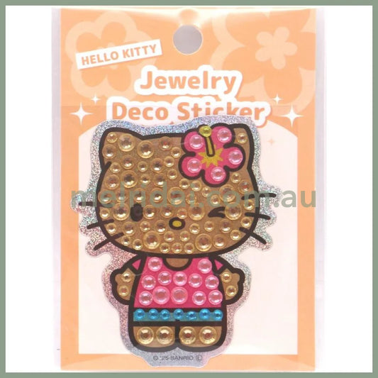 SANRIO | Hello Kitty Jewelry Deco Sticker 65×73×5mm (Gogo Gal Collection Glitter - Tan)