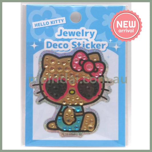SANRIO | Hello Kitty Jewelry Deco Sticker 65×73×5mm (Gogo Gal Collection Glitter - Tan Sunglasses Sitting)