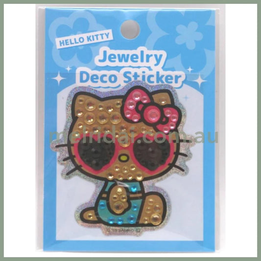 SANRIO | Hello Kitty Jewelry Deco Sticker 65×73×5mm (Gogo Gal Collection Glitter - Tan Sunglasses Sitting)