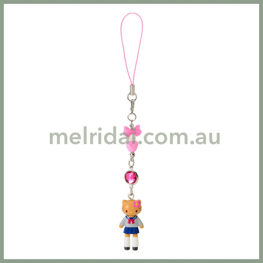 SANRIO | Hello Kitty Kogal Gogo Gal Style Uniform Tan Strap Phone Charm 26×12×40mm (Sanrio Closet Collection)