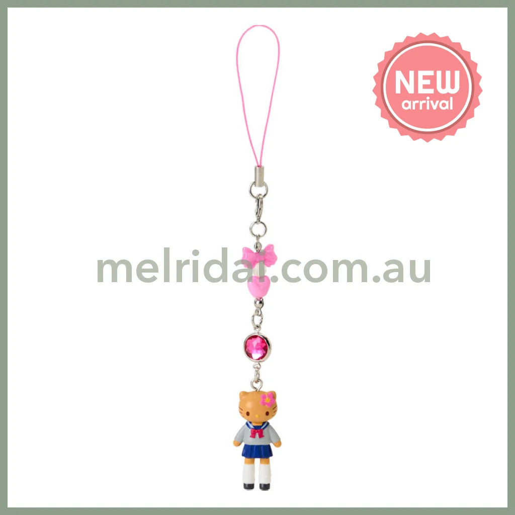 SANRIO | Hello Kitty Kogal Gogo Gal Style Uniform Tan Strap Phone Charm 26×12×40mm (Sanrio Closet Collection)