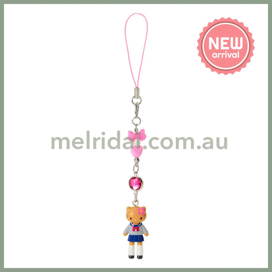 SANRIO | Hello Kitty Kogal Gogo Gal Style Uniform Tan Strap Phone Charm 26×12×40mm (Sanrio Closet Collection)