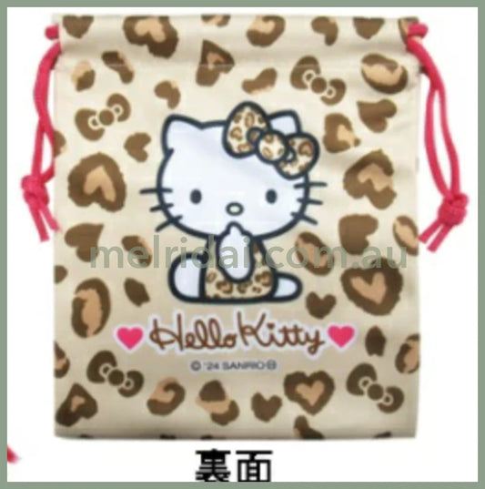 SANRIO | Hello Kitty Leopard Brown Drawstring Bag 200×165×5mm (Gogo Gal Collection)