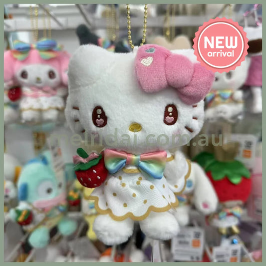 SANRIO | Hello Kitty Mascot Holder Plush Keychain Bag Charm 11×15.5×7.5cm (50th Anniversary Strawberry/Ichigo Newspaper)
