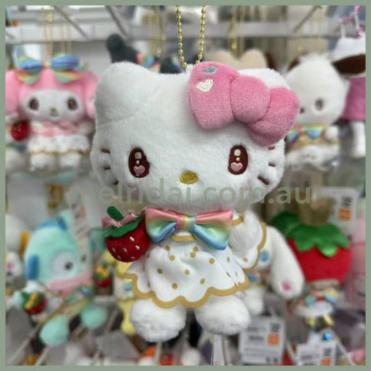 SANRIO | Hello Kitty Mascot Holder Plush Keychain Bag Charm 11×15.5×7.5cm (50th Anniversary Strawberry/Ichigo Newspaper)