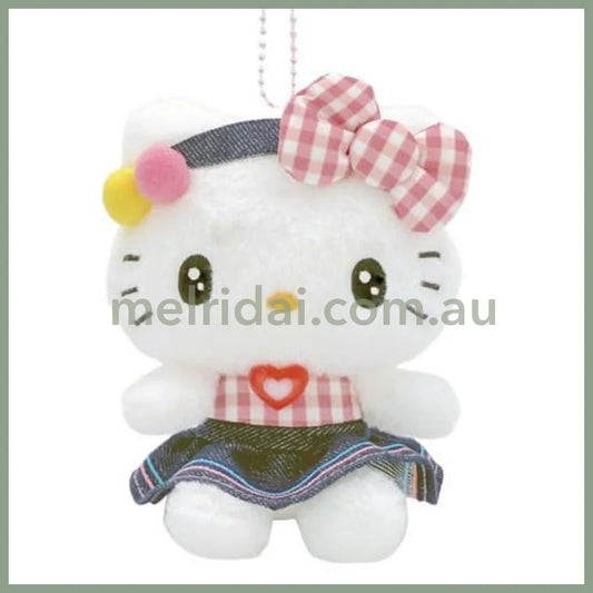 SANRIO | Hello Kitty Mascot Holder Plush Keychain Bag Charm 14×10.5×7.5cm (Gingham Denim)
