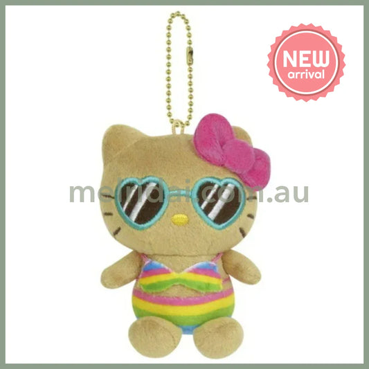 SANRIO | Hello Kitty Mascot Holder Plush Keychain Bag Charm H72×W100×D54mm (Tan Swimsuit Party Sunglasses)