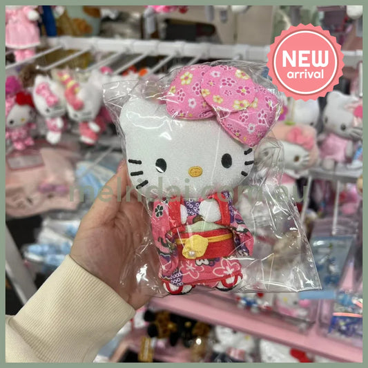 SANRIO | Hello Kitty Mascot Holder Plush Keychain Bag Charm W7×D4.5×H12cm (Kimono - Pink & Red)