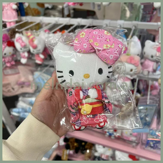 SANRIO | Hello Kitty Mascot Holder Plush Keychain Bag Charm W7×D4.5×H12cm (Kimono - Pink & Red)