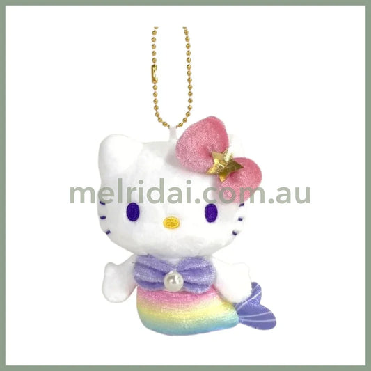 SANRIO | Hello Kitty Mermaid Rainbow Mascot Holder Plush Keychain 10cm Approx. (50th Anniversary)