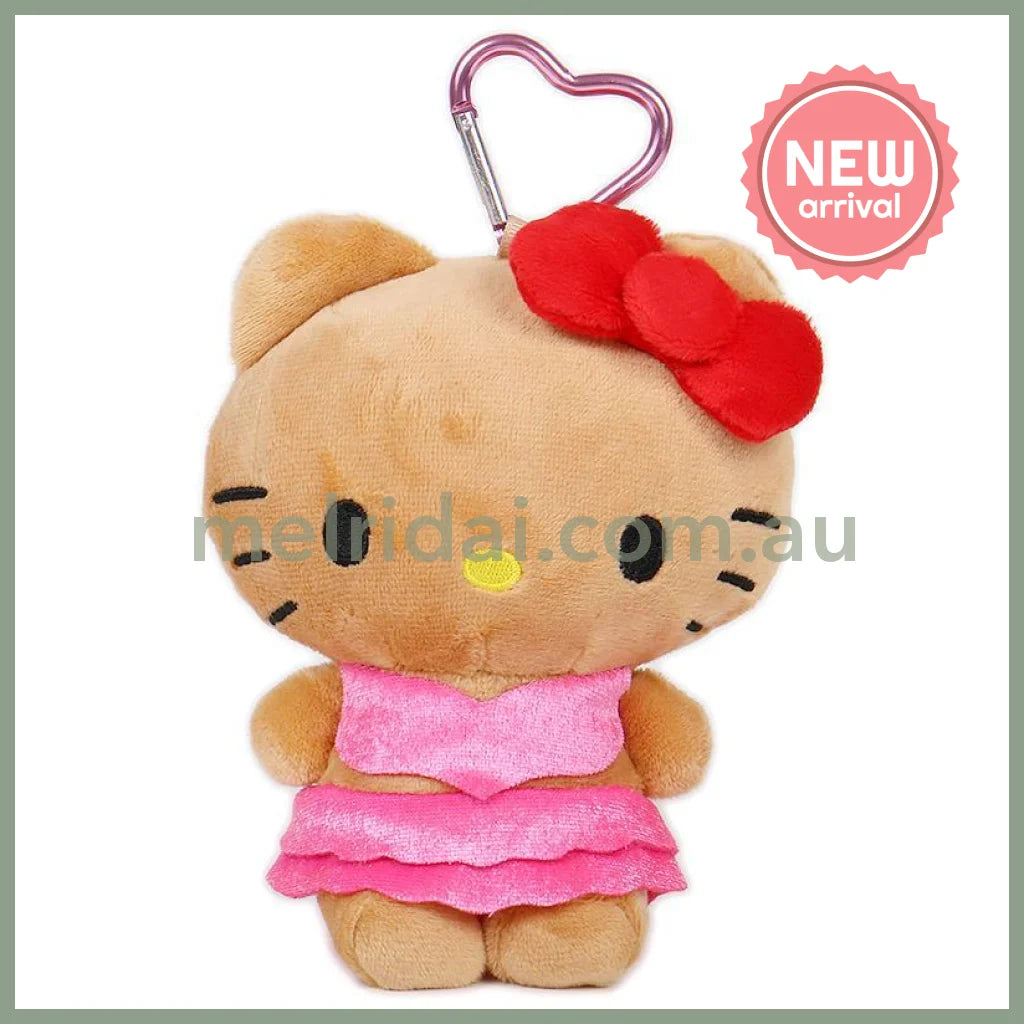 SANRIO | Hello Kitty Mini Plush Pouch with Carabiner Keychain Bag Charm 150mm Approx. (Tan Swimsuit Party)