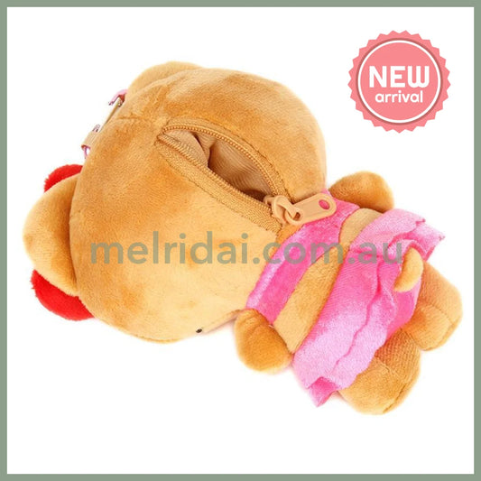 SANRIO | Hello Kitty Mini Plush Pouch with Carabiner Keychain Bag Charm 150mm Approx. (Tan Swimsuit Party)