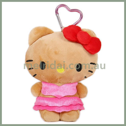 SANRIO | Hello Kitty Mini Plush Pouch with Carabiner Keychain Bag Charm 150mm Approx. (Tan Swimsuit Party)