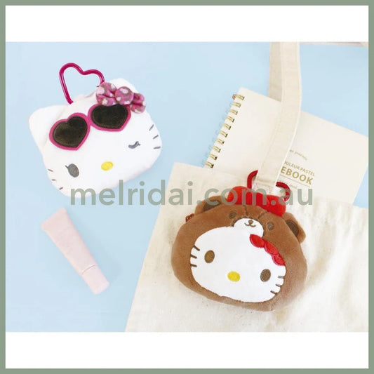 SANRIO | Hello Kitty Mini Plush Pouch with Carabiner Keychain H100×W115×D50mm (Leopard PrintHeart Sunglasses Wink)