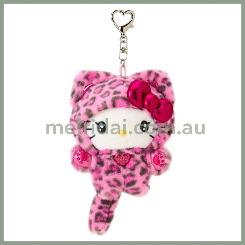 SANRIO | Hello Kitty Pink Mascot Holder Plush Keychain Bag Charm 90×50×120mm (Leopard Gal Cat)