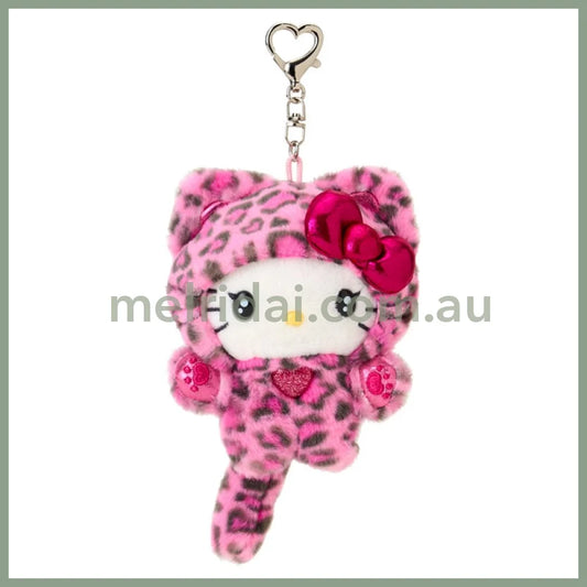 SANRIO | Hello Kitty Pink Mascot Holder Plush Keychain Bag Charm 90×50×120mm (Leopard Gal Cat)