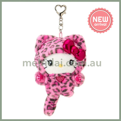 SANRIO | Hello Kitty Pink Mascot Holder Plush Keychain Bag Charm 90×50×120mm (Leopard Gal Cat)