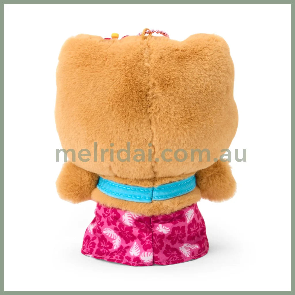 SANRIO | Hello Kitty Pink Tanned Mascot Holder Plush Keychain Bag Charm 14×7×17cm (Endless Summer Vacation / Coconut